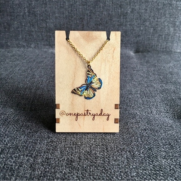 Hand Crafted Jewelry - Colorful Filigree Butterfly Pendant Fashion Necklace, Blue, Yellow, 18 inches